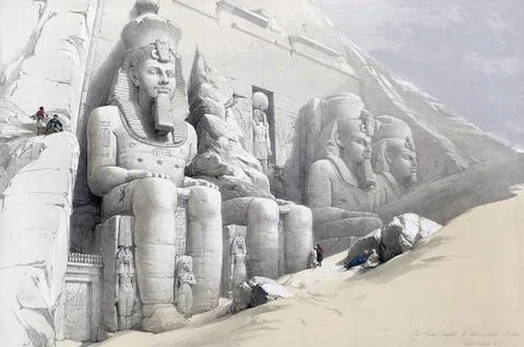 Colossal Figures In Front Of The Great Temple Of Aboo-Simbel.  After a work by S Stock Illustration