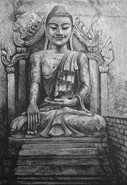 Colossal image of the Buddha Thailand ca 1500 digitally restored reproduction Stock Illustration