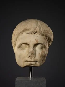 Colossal marble head of the emperor Augustus ca. A.D. 1430 Roman In 30 B.C... Stock Photos