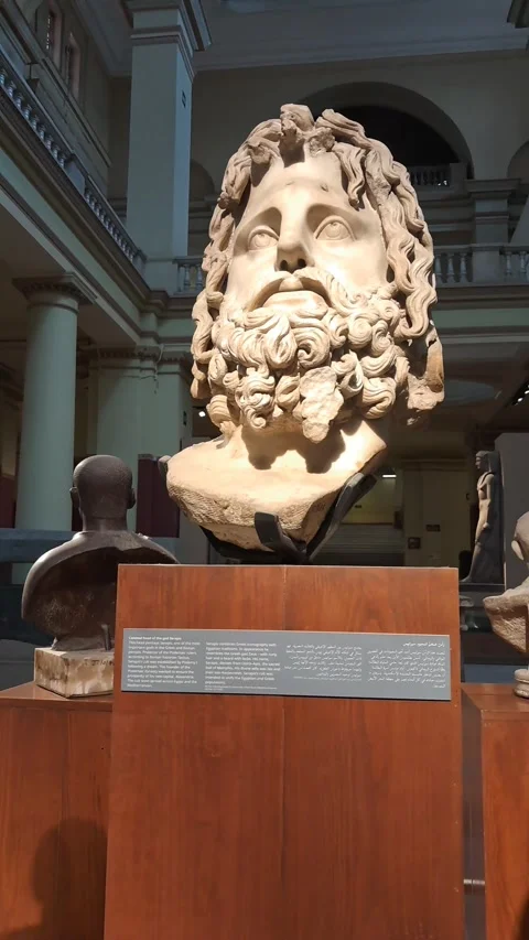 Colossal Marble Head of Serapis in Museum Stock Footage 346620324