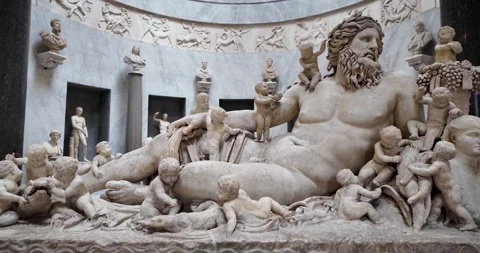Colossal Nile River Statue in Braccio Nuovo at the Vatican Museums Stock Footage 345146919