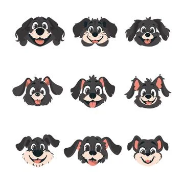 Colossal set of cleverly faces of mutts. Cartoon style, Vector Illustration Stock Illustration