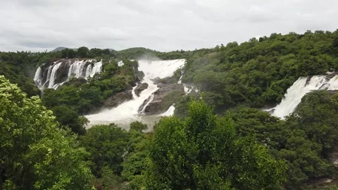 Colossal Waterfall, cascade, rapid, in Karnataka, India. Stock Footage 313850571