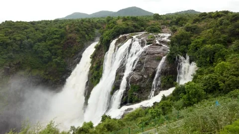Colossal Waterfall, cascade, rapid, in Karnataka, India. Stock Footage 313850574