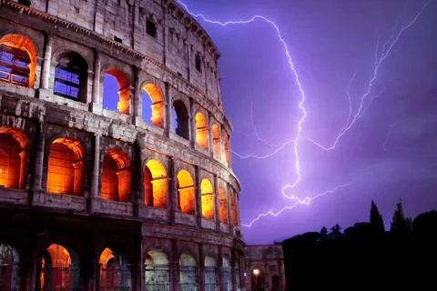 Colosseo (Coliseum) at night with thunder Stock Photos