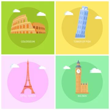 Colosseum and Eiffel Tower Vector Illustration イラスト素材