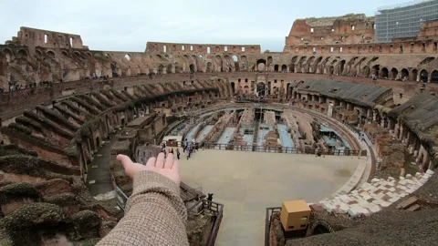 Colosseum Interior View with Tourists Exploring Ancient Roman Architecture Stock Footage 314786833