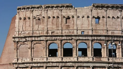 The Colosseum or Coliseum in Rome. Outer wall. Stock Footage 94194101