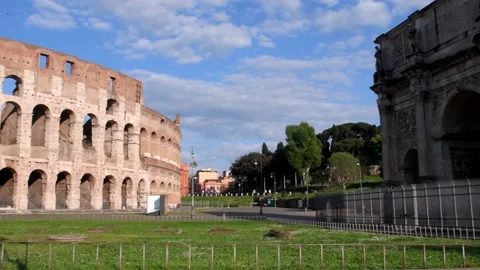 Colosseum plain view, no people under a clear sky Stock Footage 134091633