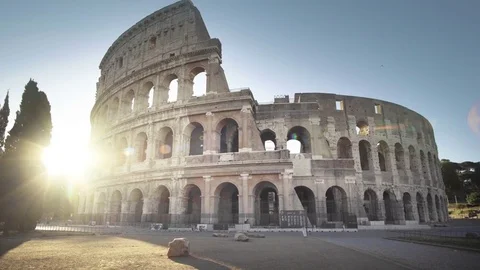 Colosseum in Rome and morning sun, Italy Stock Footage