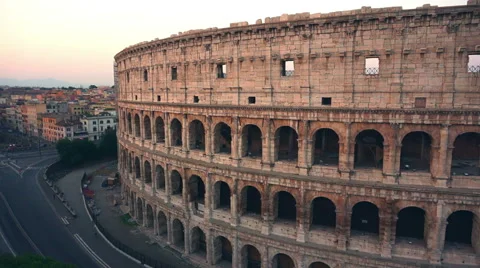 Colosseum, Rome, Italy. Aerial Roman Coliseum on sunrise. Stock Footage