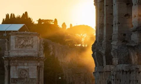 Colosseum Sunshine A picture of the sunset shining on the Colosseum s faca... Stock Photos