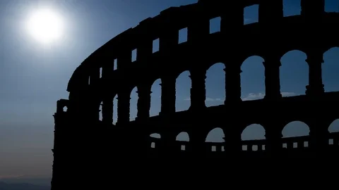 Colosseum in Time Lapse at Sunset, the most Landmark in Rome, Italy, Europe Stock Footage 111415937