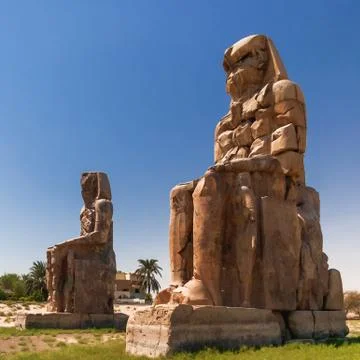 Colossi of Memnon, massive stone statue of the Pharaoh Amenhotep III. Luxor,  Stock Photos