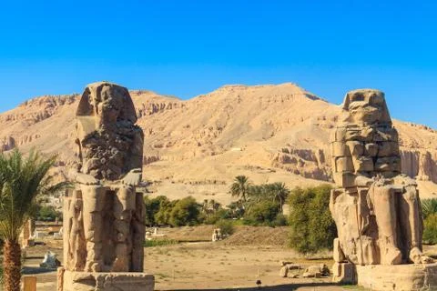 Colossi of Memnon, two massive stone statues of pharaoh Amenhotep III Stock Photos