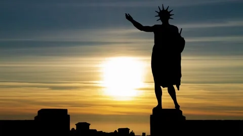 Colossus of Rhodes, Time Lapse at Sunset with Colorful Clouds Stock Footage 273336738
