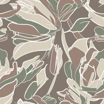 Colour Blocking Brushstroke Floral textile pattern design in brown and gree.. Ilustración de archivo
