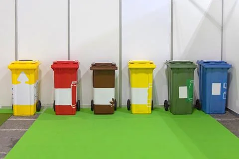 Colour Coded Recycling Bins Stock-Fotos
