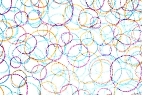 Colour crayon pencil hand drawn circle lines on white background 스톡 일러스트