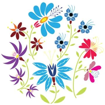 Colour Folk Floral pattern in circle on white background Stock Illustration