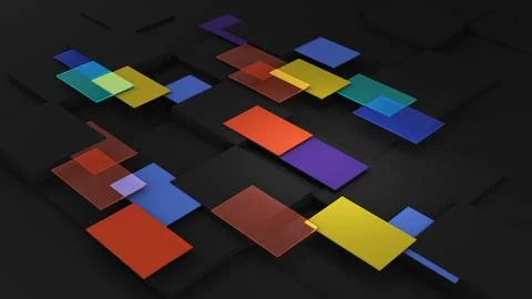 Colour glass technology square shape on black blackground ,science and tech.. Foto stock