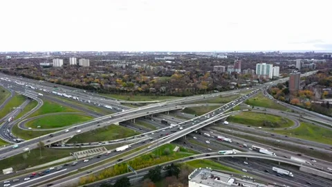Colour graded drone views of the don valley parkway 401 and 404 highway Stock Footage 165914965
