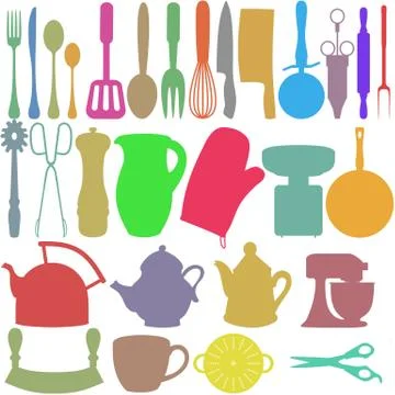 Colour Kitchen Objects Stock Illustration