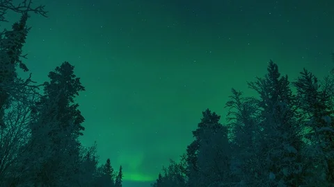 Colour northern lights dancing in dark skies and stars run through the sky. Stock Footage 123019628