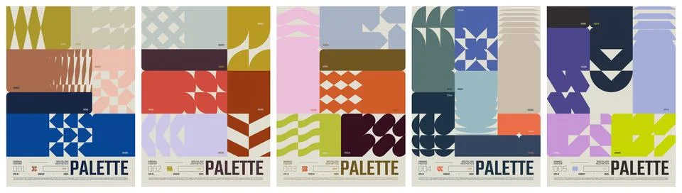 Colour palette abstract postmodern composition with geometric shape in brut.. Illustrazione stock