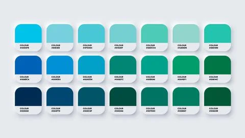 Colour Palette Catalog Samples Blue and Green in RGB HEX. Neomorphism Vector Stock Illustration