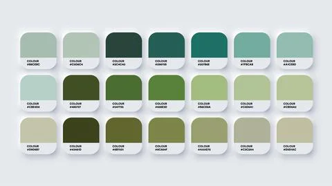 Colour Palette Catalog Samples Green in RGB HEX. Neomorphism Vector Illustrazione stock