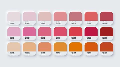 Colour Palette Catalog Samples Red and Orange in RGB HEX. Neomorphism Vector Illustrazione stock