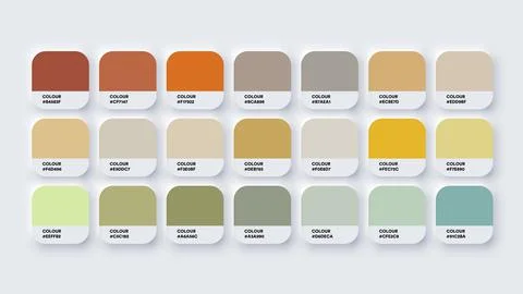 Colour Palette Catalog Samples Yellow and Green in RGB HEX. Neomorphism Vector Illustrazione stock