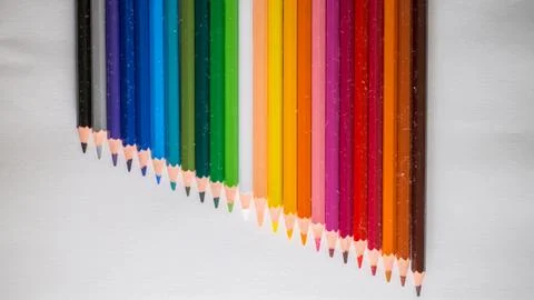 Colour Pencil background, Selective focus a group of stationery tools Stock Photos