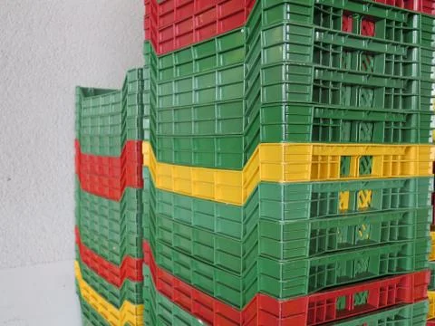 Colour plastic boxes Foto stock