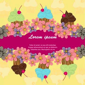 Colour postcard of cupcakes Stock Illustration