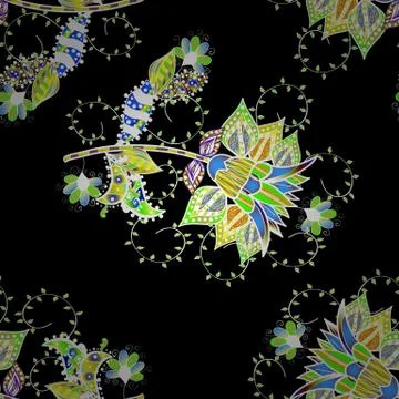 Colour Spring Theme seamless pattern Background. Flat Flower Elements Design. Se Illustrazione stock