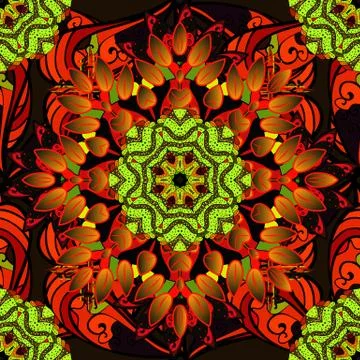 Colour Spring Theme seamless pattern Background. Flowers on black, brown and red Stock Illustration