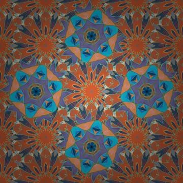 Colour Spring Theme seamless pattern Background. Flowers on green, orange and bl Stock Illustration