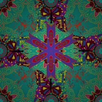 Colour Spring Theme seamless pattern Background. Fancy fabric pattern. Flat Flow Stock Illustration