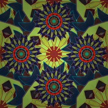 Colour Spring Theme seamless pattern Background. Flowers on blue and green color Stock Illustration