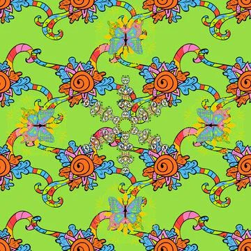 Colour Spring Theme seamless pattern Background. Flat Flower Elements Design. Se Stock Illustration