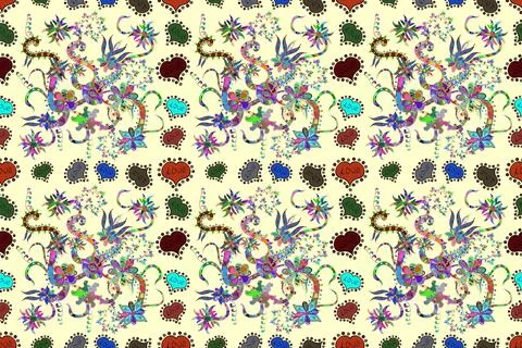 Colour Spring Theme seamless pattern Background. Flowers on beige, green and blu Stock Illustration