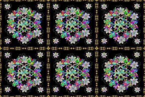 Colour Spring Theme seamless pattern Background. Flowers on neutral, green and b Stock Illustration