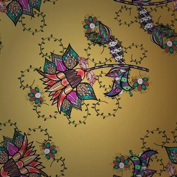 Colour Spring Theme seamless pattern Background. Flat Flower Elements Design. Fl Stock Illustration