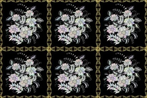Colour Spring Theme seamless pattern Background. Flat Flower Elements Design. Cu Illustrazione stock
