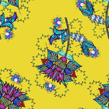 Colour Summer Theme seamless pattern Background. Flat Flower Elements Design. Fl Illustrazione stock