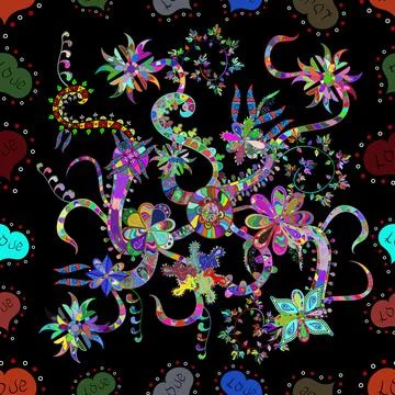 Colour Summer Theme seamless pattern Background. Flat Flower Elements Design. Tr イラスト素材