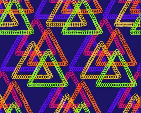 Colour a symmetrical pattern with bright triangles on a dark background Illustrazione stock