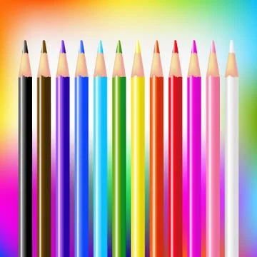 Colour vector pencils on bright background Stock Illustration